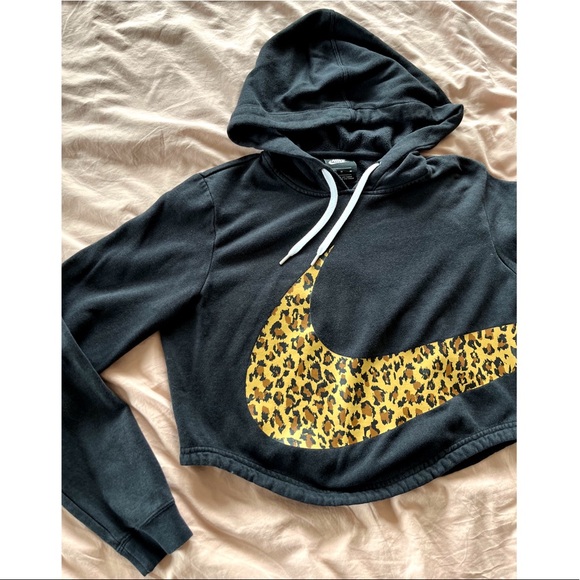 Nike Cropped Leopard Swoosh Sweatshirt - Picture 1 of 3